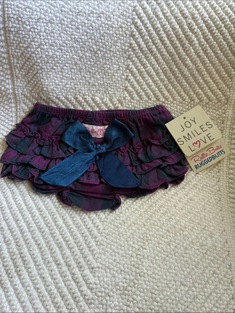Ruffle Butts Plum & Navy  Plaid Ruffle Bloomer with Navy Bow